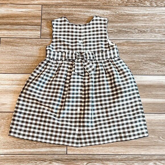 Pottery Barn Kids Brown White Gingham Checkered Picnic Party Dress Size 3Y - Picture 4 of 6